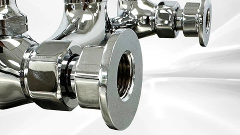 Close-up of NSF Wall-Mounted Mop Sink Faucet, 8" Adjustable Centers, 6-1/2" Spout, Heavy Cast Spout with Pail Hook, BXF-S001 connection detail.
