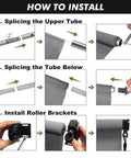 Installation steps for 8 Ft W By 8 Ft H Gray Outdoor Roller Shade Cordless Patio Blind With Spliced Pole Design Roll Up Fabric