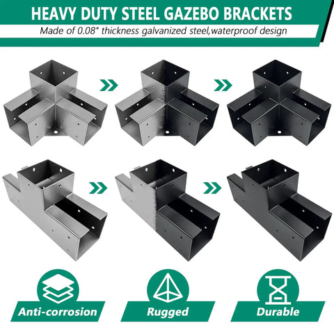 Heavy Duty 3 Way Pergola Bracket Kit Right Angle Corner And T Shaped Flat Brackets For 4x4 Wood Beams Outdoor Gazebos Patios And Log Cabins Built Tough Weatherproof 6 Pack