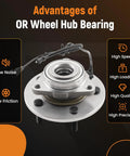 Heavy Duty Front Wheel Bearing And Hub Assembly For Ram 1500 2012-2018 And 2019-2022 Classic, 5 Lug, With ABS, Direct Fit OE Replacement 515151 5154171AA 4779829AD, showcasing high speed and precision features.