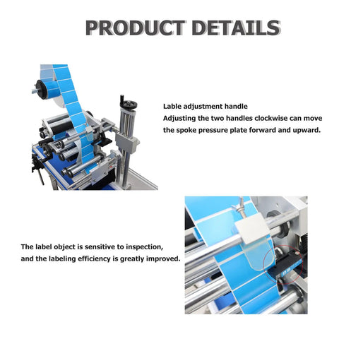 No Sweat Automatic Flat Labeling Machine With Heavy Duty Conveyor For Rapid Bottle Packaging Intelligent Touchscreen Interface showing label adjustment handle for fine-tuning.