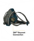 Side view of Rugged Comfort Quick Latch Half Facepiece Reusable Respirator 6501QL showing 3M bayonet connection detail.
