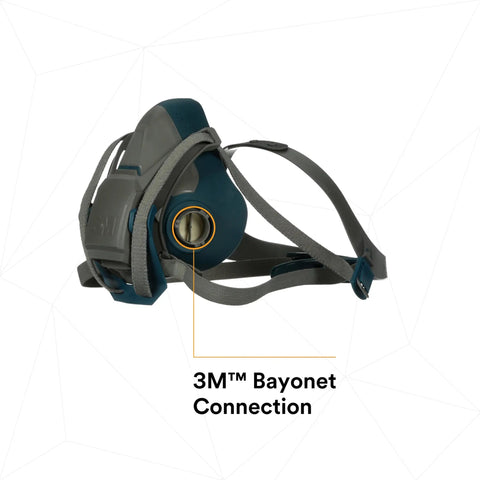 Side view of Rugged Comfort Quick Latch Half Facepiece Reusable Respirator 6501QL showing 3M bayonet connection detail.