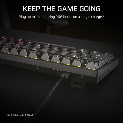 Top Shelf Wireless 75 Percent Gaming Keyboard Featuring Hot Swap MLX Tactile Switches with USB connection for charging.
