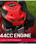 Close-up of 144cc OHV engine on EasyGlide 21 Inch Gas Lawn Mower With 144cc 4 Stroke OHV Engine Push Walk Behind
