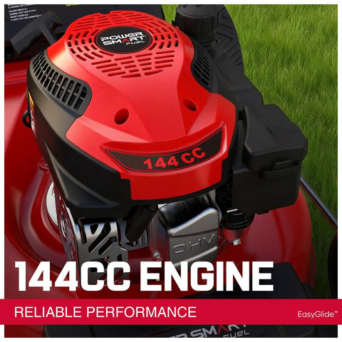 Close-up of 144cc OHV engine on EasyGlide 21 Inch Gas Lawn Mower With 144cc 4 Stroke OHV Engine Push Walk Behind