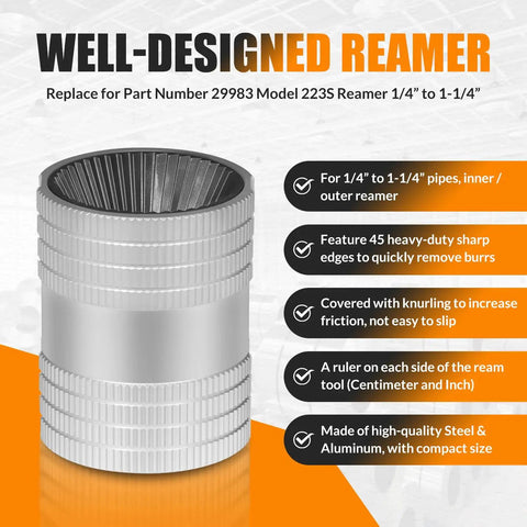 Heavy Duty Inner Outer Reaming Tool 1/4 to 1-1/4 Inch Reamer Deburr Bevel for aluminum copper stainless steel