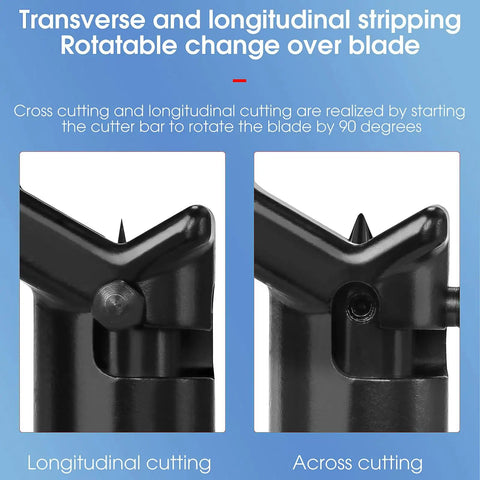 Close-up of Beefy Fiber Optic Cable Stripping Knife showing rotatable blade for transverse and longitudinal cutting.