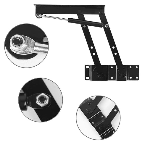 4 Pack Lift Up Top Hinges With 150N Gas Spring Coffee Table Lift Mechanism showcasing detailed hinge and gas spring components.