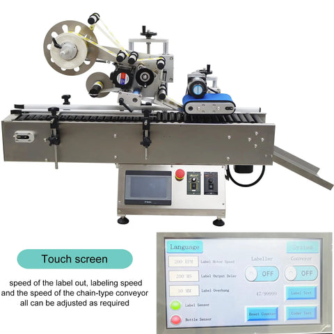 Heavy Duty Round Bottle Labeling Machine Horizontal Desktop Conveyor System High Speed Output Plug And Play Action No Sweat Setup Real Deal Production Powerhouse 110V with touch screen and adjustable settings.