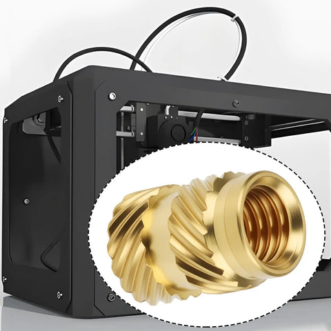 Heat Set Inserts M5 Brass Knurled Threaded Inserts 5x10x7mm for Plastic 3D Printing Prototypes with 3D printer background