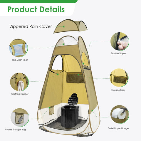 Easy Pop Up Camping Shower Tent With Privacy Changing Room For Outdoor Bathroom Army Green Portable Toilet With Rain Cover