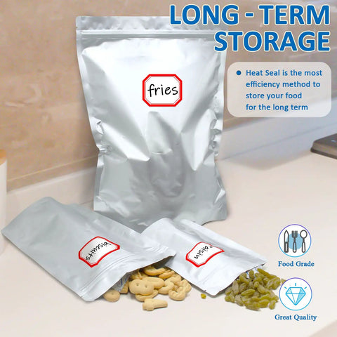 100 Pack Food Storage Bags Kit With 100x 300cc Oxygen Absorbers, 9 Mil Thickness In 10x14, 6x9, And 4.3x6.3, Resealable Zip Lock Bags