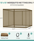 10x10 Ft Gazebo Mosquito Netting Replacement Four Panel Sidewalls With Two Way Zippers For Patio Backyard Deck And Lawn Netting Only Brown Durable 100 Percent Nylon Fabric For Outdoor Use