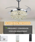 Smooth Operator 42 Inch Dimmable Crystal Retractable Fandelier With Remote And Invisible LED Panel Lighting in a modern room.