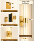 Installation steps for Two Pack Battery Operated Wall Sconces with 16000mAh Rechargeable Battery, gold finish, 15.8 inch size.