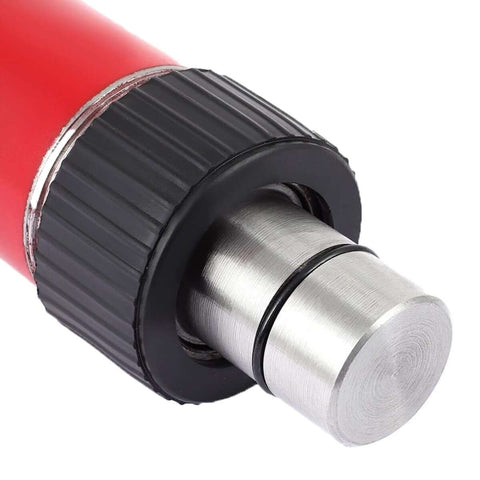 Close-up of the red ram of the Beastly 10 Ton Hydraulic Porta Power Lift Kit With Ram Heavy Duty Floor Jack Pump For Car Auto Body Frame Repair Truck Farm Equipment