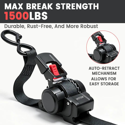 Heavy Duty Self Retracting Ratchet Straps 1 Inch Wide 12 Feet Long With 1500 Lb Break Strength Quick Release Padded Handle