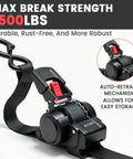 Heavy Duty 1 Inch By 12 Feet Retractable Ratchet Straps With 1500 Pound Break Strength Self Retracting Tie Downs detail