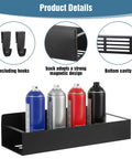 Four Magnetic Spray Can Holders Wall Mounted Tool Rack with hooks and bottom cavity, displaying spray cans