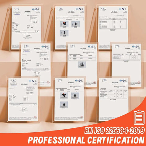 Certification documents for Badass Steel Toe Shoe Covers With Non Slip Oil Resistant Soles And Thick Leather Lining.