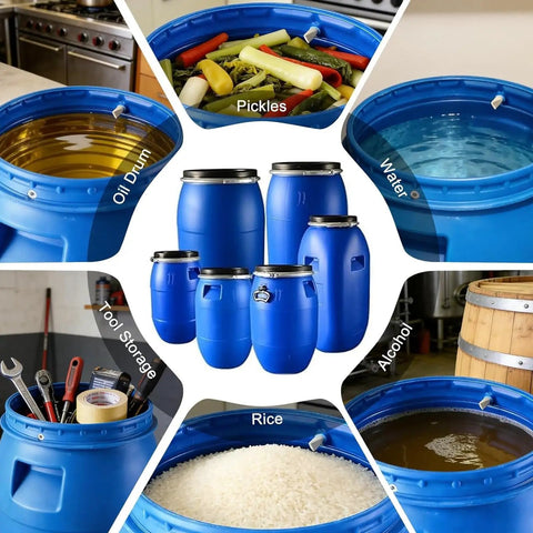 Blue Plastic Drum With Lid For Water Storage And Bulk Shipping Open Top Barrel Keg Ring Latch Heavy Duty Industrial Container