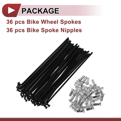 Super Strong Thirty Six Pack Of Twelve G Black Bicycle Spokes In One Hundred Twenty Three Millimeter Length Made With Heavy Duty Forty Five Steel And Paired With Galvanized Carbon Steel Nipples For Reliable Bike Wheel Performance, showing spokes and nipples