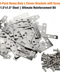 Heavy Duty Steel L Shape Corner Brackets 1.5 Inch Rock Solid Furniture Shelf Braces with mounting screws for DIY projects.