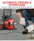 Beat Stubborn Clogs Dead To Rights With This 100ft Auto Feed Sewer Snake Machine showing automatic feeding in use.