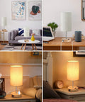 Table Lamps Set Of 2 With Touch Control, 2 USB Ports And AC Outlet, 3-Way Dimmable Bedside Lamps With Flaxen Fabric Shade, Wooden Base