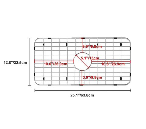 Stainless Steel Sink Protector With Centered Drain Grid 25 Inches Long By 12.8 Inches Wide Three Piece Removable Bottom Grid