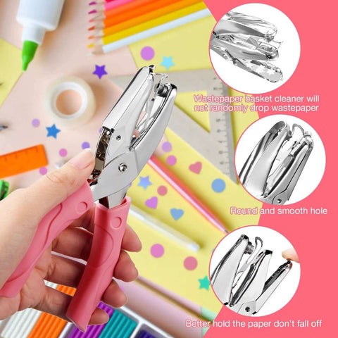 Five Piece Handy Handheld Hole Punch Set With Metal Small Punches In Circle Heart And Star Shapes Soft Grip DIY Craft Tool