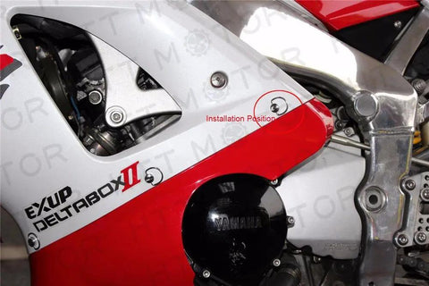 Side view of motorcycle showing installation position for 10 Pack Dzus Style Motorcycle Quick Release Fairing Fasteners One Quarter Turn.