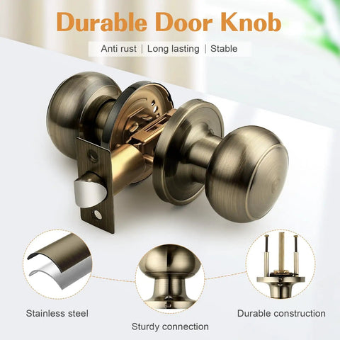 Antique Brass Interior Door Knob Set For Hallways And Closets Non Locking Passage Knobs With Round Ball Handles DIY Friendly
