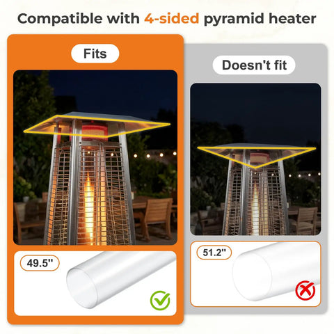Replacement Glass Tube For Four Sided Pyramid Patio Heater, 49.5 Inches Tall, Four Inch Diameter, Fits Model