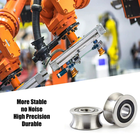 Industrial robot arm showcasing 5Pcs Deep U Groove Ball Track Guide Bearing Set Heavy Duty Stainless Steel Pulley Wheel Bearings for Wire Rope Pulley
