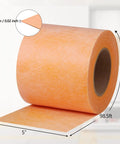 Waterproof Tile Underlayment Membrane For Shower And Bathroom Floors With Heavy Duty PE Fabric Uncoupling Barrier 5 Inch By 100 Foot Roll Anti Seepage Durable Floor Prep No Fuss Install, shown in roll form with thickness dimensions.
