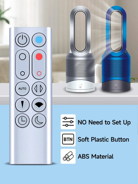 Replacement Remote Control For Dyson Pure Hot And Cool Purifier Fan Heater HP02 HP03 Silver Battery Not Included Requires 3V CR2032 Without Magnetic Function Compatible shown near fan heaters.