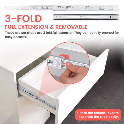 3-fold full extension 16 Inch Heavy Duty Drawer Slides Side Mount For Cabinets And Dressers, 100 Lb Capacity, 2 Pairs