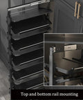 Slick Pull Out Shoe Rack For Mounted Closet With 17 Tier Adjustable Metal Shelves That Expand 33.5 Inches Deep showing top and bottom rail for mounting.