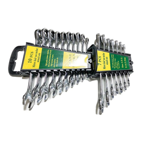 Ratcheting Spanner Set 8-19mm 10-Piece Box Wrench Kit in chrome vanadium with storage rack for car repair compact hand tools