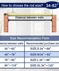 Size chart for No Drill Tension Shower Curtain Rod 34 To 82 Inches, Non Slip and Rust Proof Stainless Steel, Matte Black Finish.