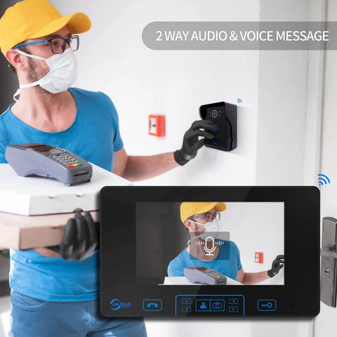 Delivery person using Wireless Video Doorbell Intercom Kit With 7-Inch Touch Monitor, HD Camera Doorphone, No WiFi Needed, App Free Setup