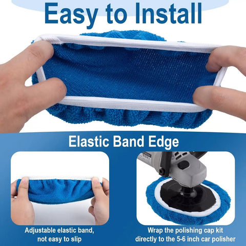 20 Piece Car Buffer Pad Set For Orbital Polisher 5 To 6 Inch Pads For Polishing Buffing And Waxing With Navy Blue Terry Cloth White Wool And Blue Non Woven Pads For A Pro Shine, blue pad with elastic band edge on orbital polisher