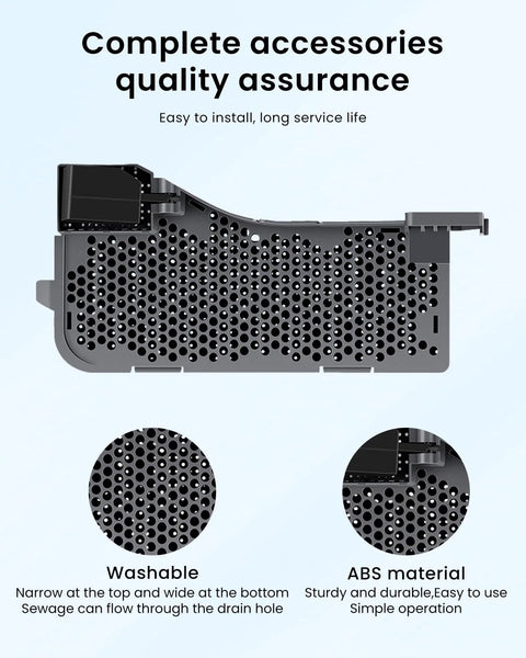 Front view of Roborock S7 Max Ultra replacement accessory housing with perforated ABS plastic and two circular close-ups.