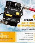 Slick 60 Amp Marine Circuit Breaker Replacement With Dang Good Wiring Protection For Snappy Installation On 12 To 48 Volt Electric Trolling Motors And Rock Solid Boat Safety, featuring IP65 waterproof protection.