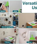 Collage showing usage of Big Hole Fix Drywall Repair Kit With 6 Self Adhesive Aluminum Patches in different settings like office and home.