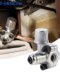 HZ-MONSTAR piercing valve kit for refrigerator tubing; silver service valve attached to copper line (installed).