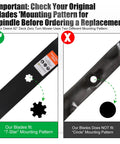 Comparison image of 42 Inch Mulching Mower Blades For 7 Star Mounting Pattern vs Circle Mounting Pattern for lawn tractor blades