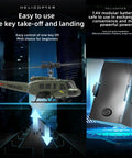 Graphic showing 315mm UH 1 RC Helicopter For Adults Pro Level 6CH With Brushless Motor and modular battery pack